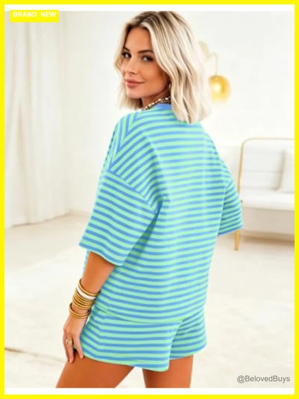 Striped Oversized Lounge Set with Shorts - 2 Piece Pajama Set